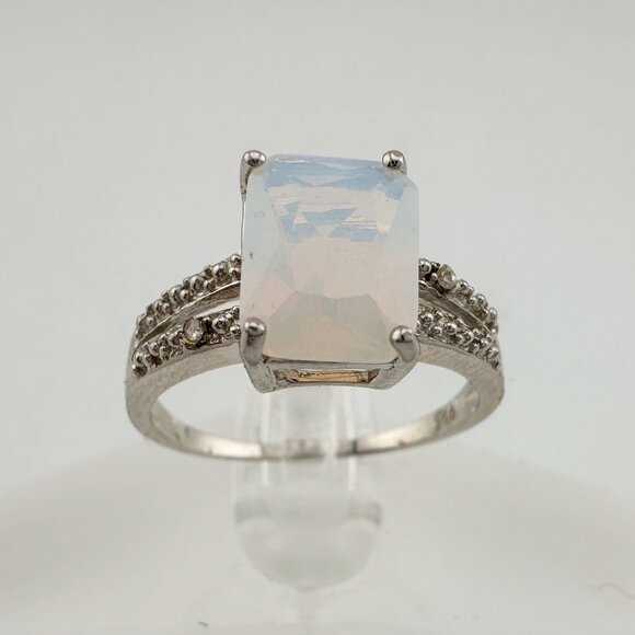Beautiful Natural Opal Ring with Small Diamond Accent - Size 7.25 - Picture 10 of 16